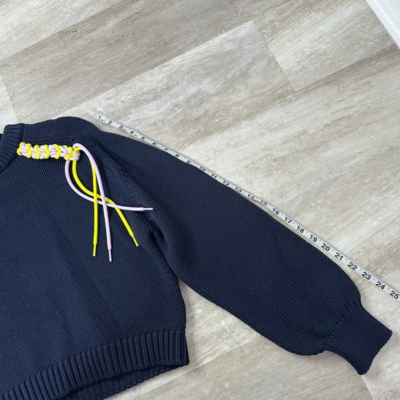 Tibi Oversized Lanyard Cropped Sweater Pullover Top in Navy - Picture 10 of 10